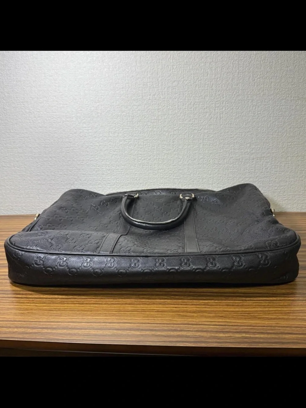 Gucci Black Embossed GG Leather Briefcase with Top Handles
